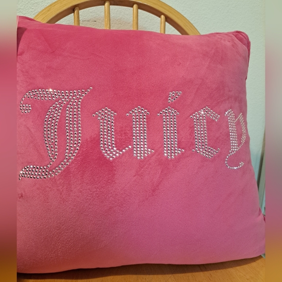 SOLD- Juicy Couture Hot Pink Velour Rhinestone Pillow - Picture 4 of 7